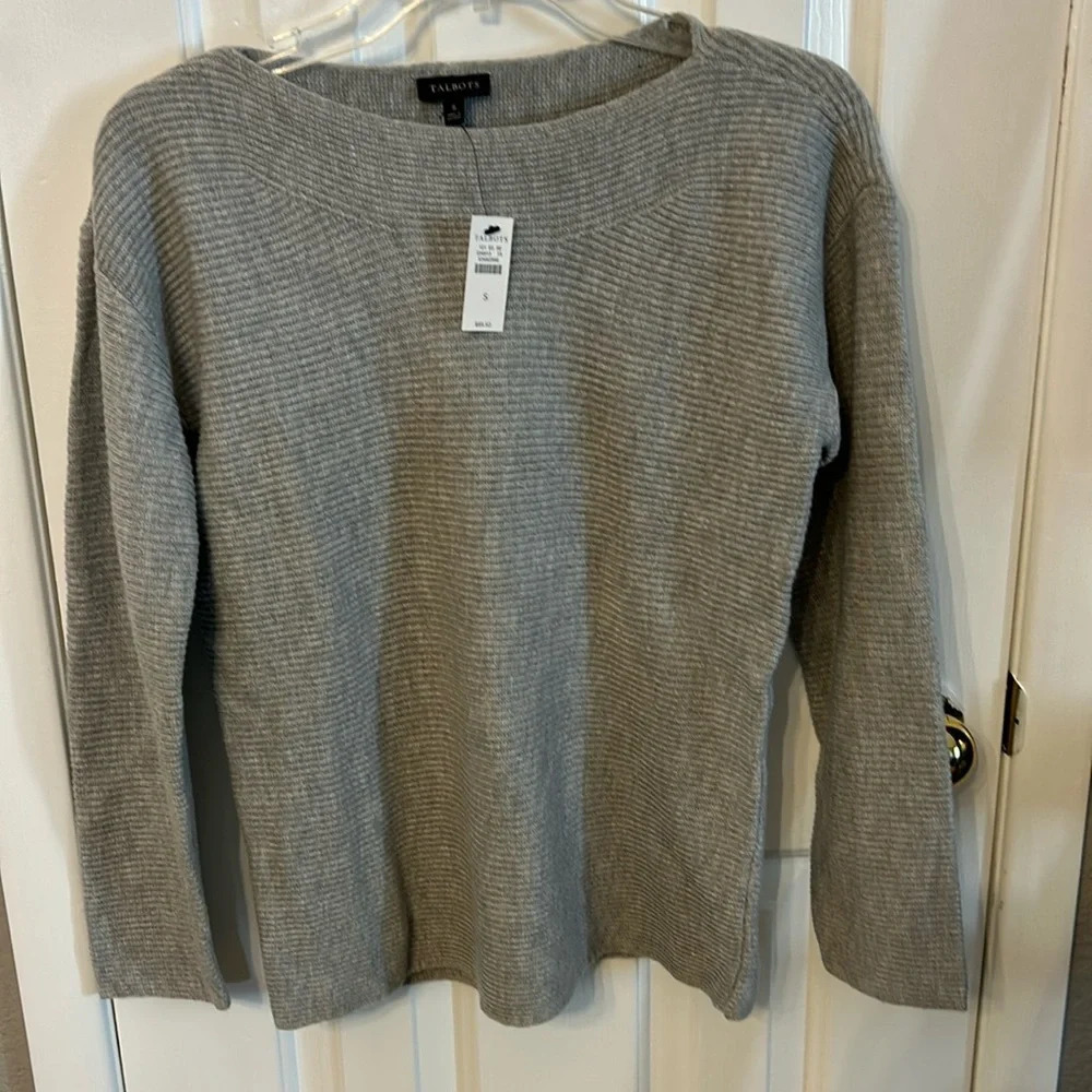 Talbots Women’s (S) Gray Ribbed Lambs Wool Blend Soft Long Sleeve Sweater NWT